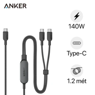 Cáp sạc Anker Nylon 2 trong 1 USB-C to USB-C 140W dài 1.2m A8895